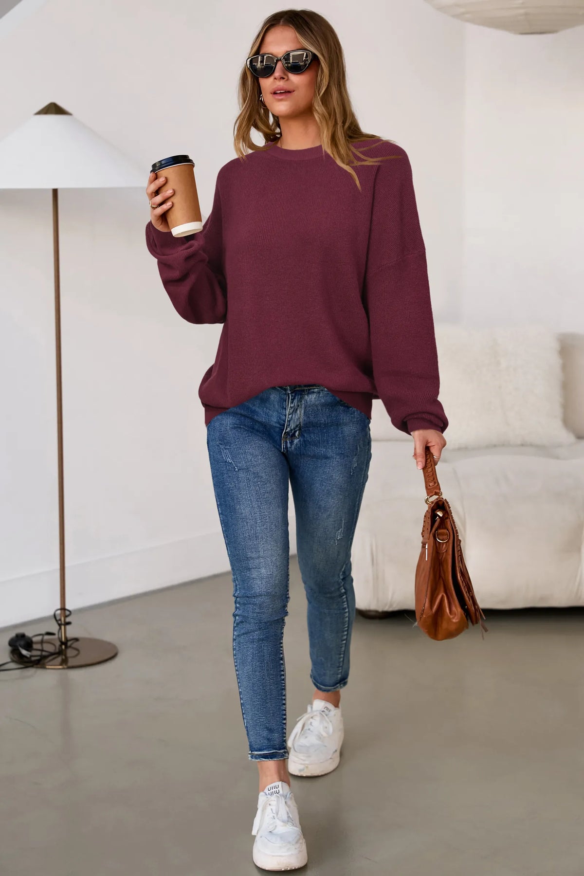 Arach&Cloz Wool-Blend Crew-Neck Oversized Pullover — product image 25
