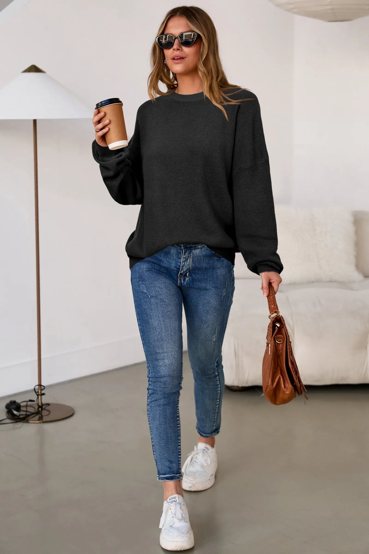 Arach&Cloz Wool-Blend Crew-Neck Oversized Pullover — product image 30