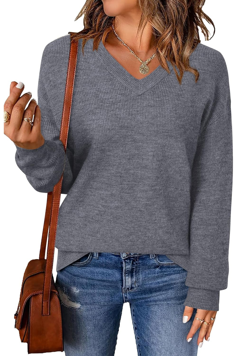 Arach&Cloz Women's Wool Blend V Neck Fall Business Casual Sweater Tops 2025