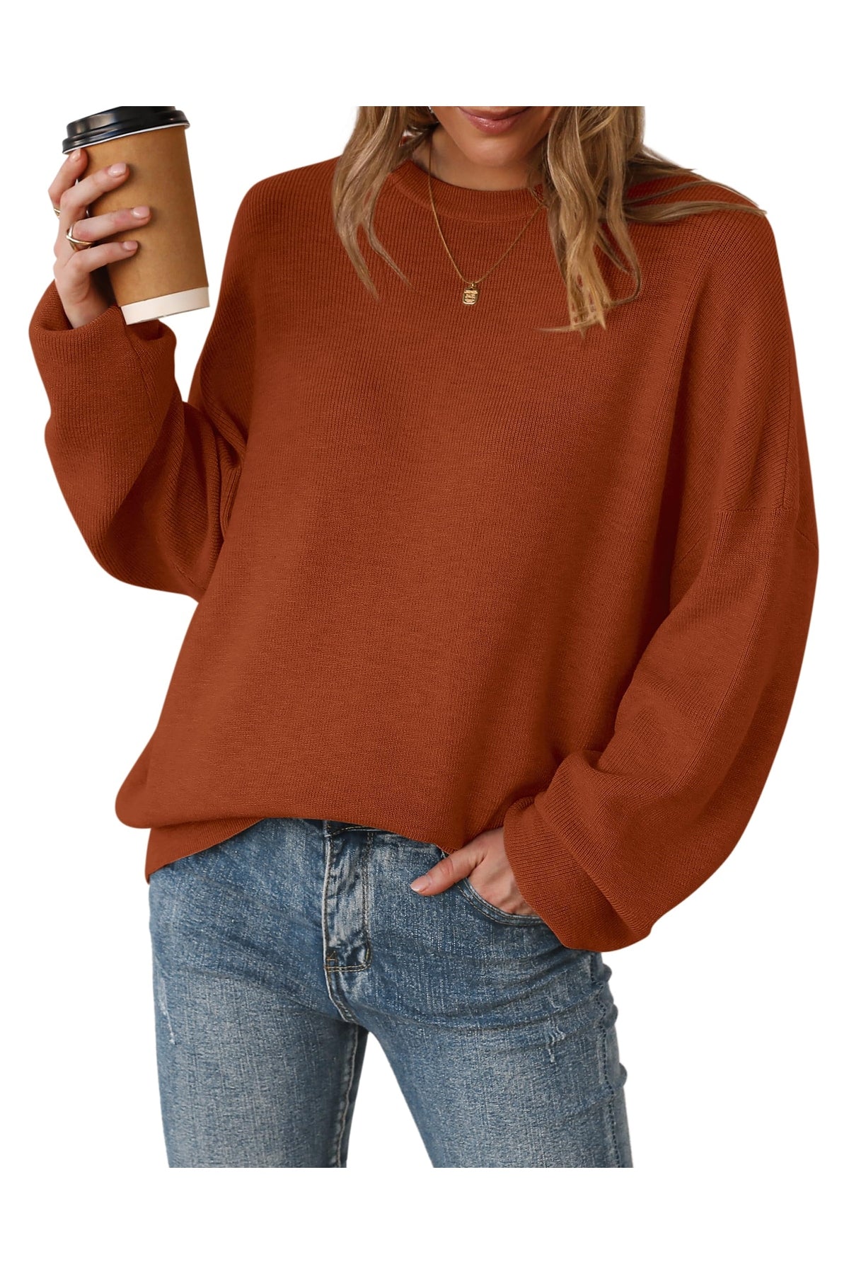 Arach&Cloz Women's Wool Blend Oversized Sweaters Crewneck Casual Fall Outfits Fashion Tops