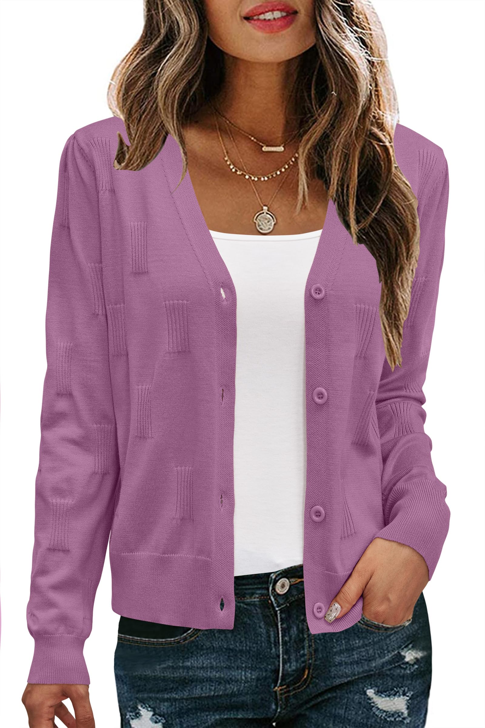 Arach&Cloz Women's Soft Cropped Cardigan Casual Lightweight Shrug Sweater Tops