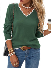 Arach&Cloz Women's 2026 Fall V Neck Sweaters Pullover Long Sleeve Knit Tops