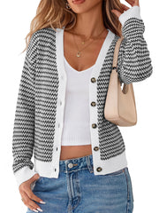 Arach&Cloz Women's V Neck Button Front Striped Casual Fall Cardigan Sweater