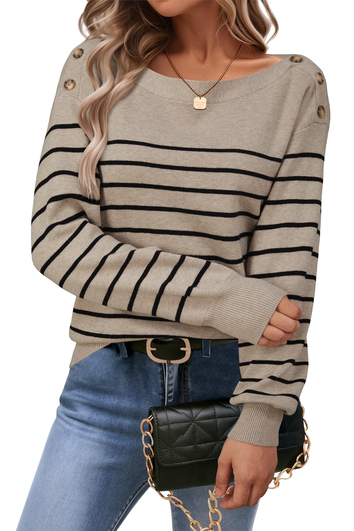Arach&Cloz Wool-Blend Boat-Neck Striped Knit Top — product image 10