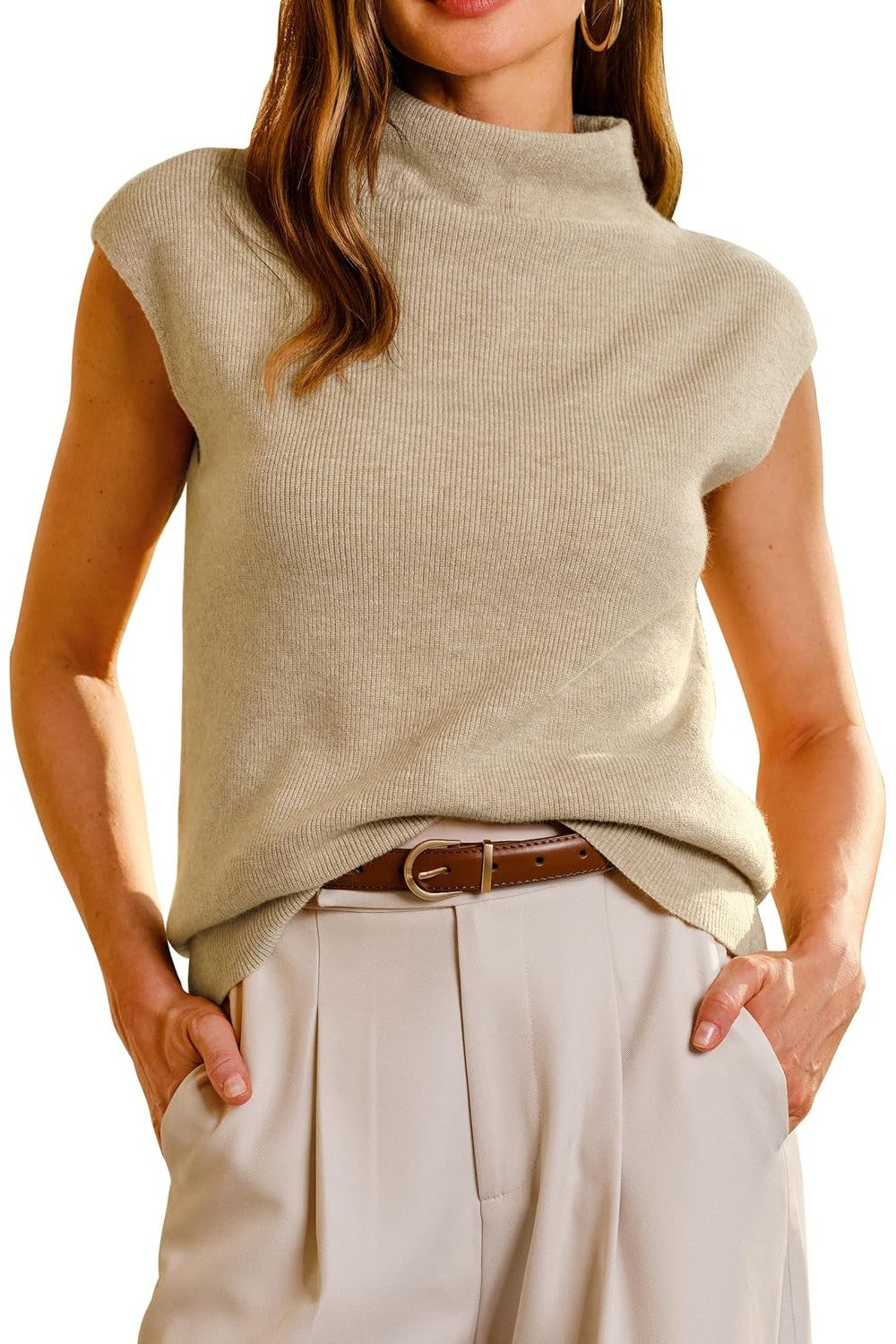 Arach&Cloz Wool-Blend Mock-Neck Sweater Vest — Off-White — product image 1
