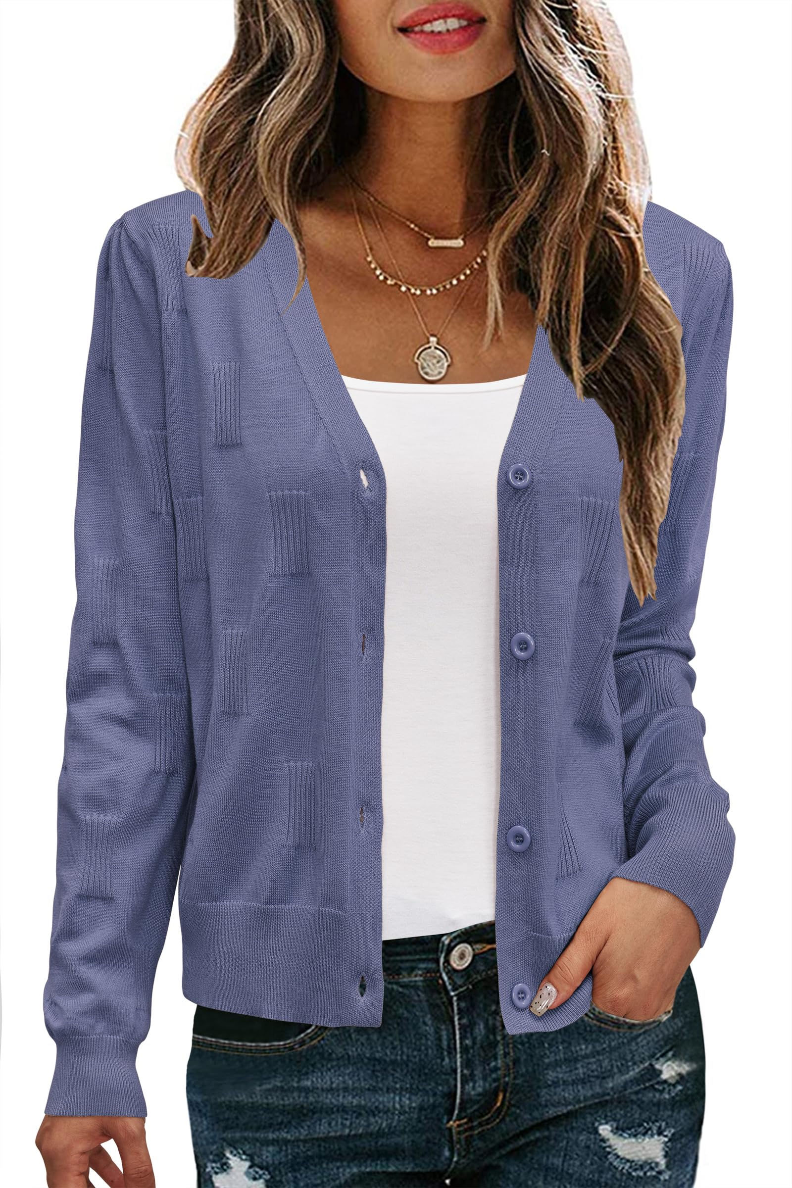 Arach&Cloz Women's Soft Cropped Cardigan Casual Lightweight Shrug Sweater Tops