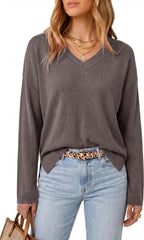 Arach&Cloz Women's Wool Blend Oversized V Neck Fall Casual Pullover Sweater