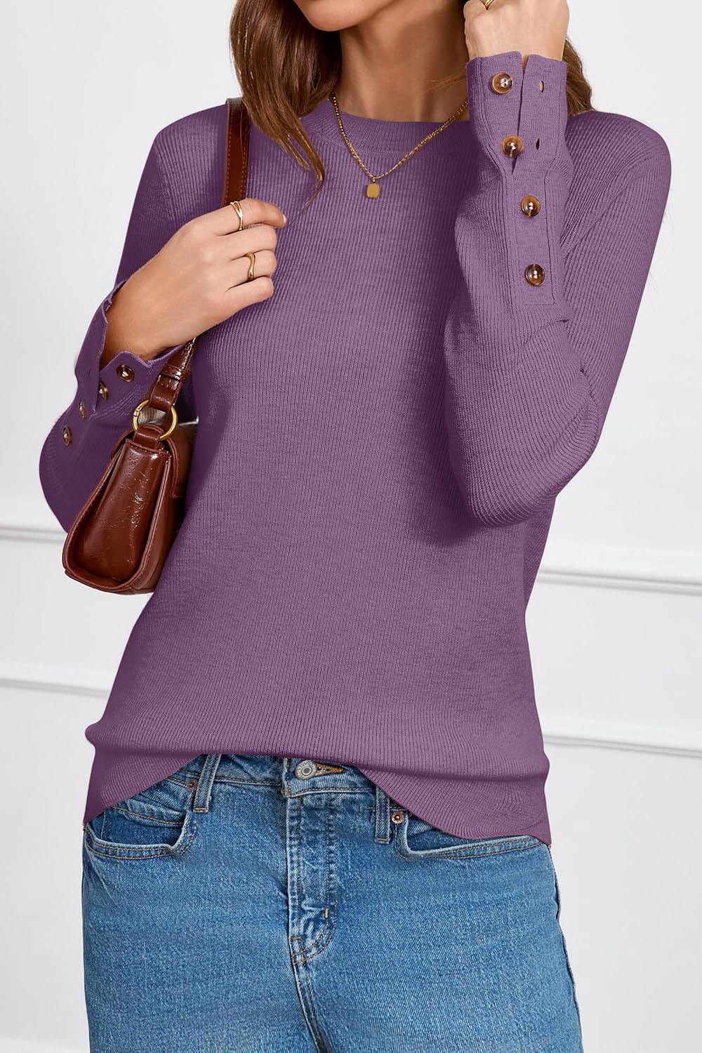 Arach&Cloz Wool-Blend Button-Cuff Pullover — product image 1