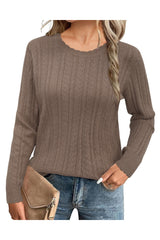 Arach&Cloz Women's Summer Fall Scalloped Lace Cuff Crewneck Tops Textured Shirts