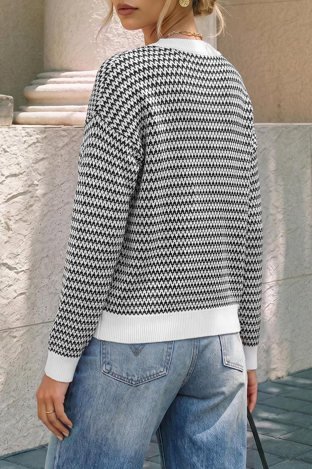 Arach&Cloz Women's V Neck Button Front Striped Casual Fall Cardigan Sweater