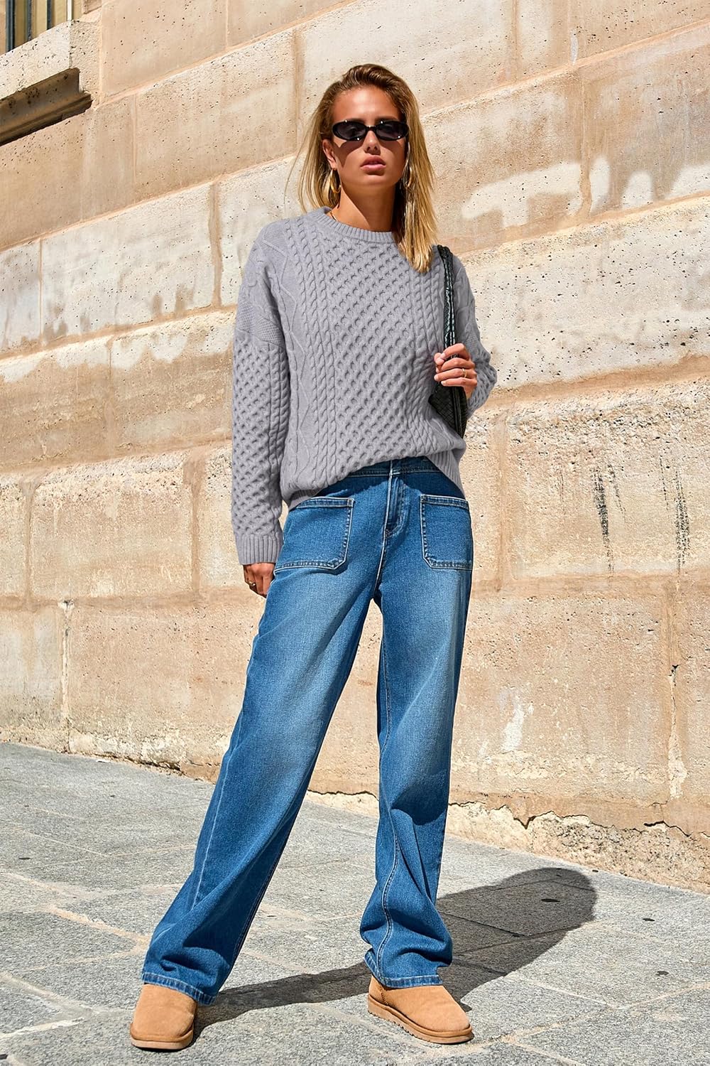 Arach&Cloz Wool-Blend Cable-Knit Oversized Pullover — product image 5