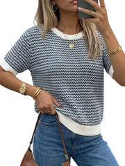 Arach&Cloz Women's Classic Striped Summer Crewneck Sweater Work Tops 2026