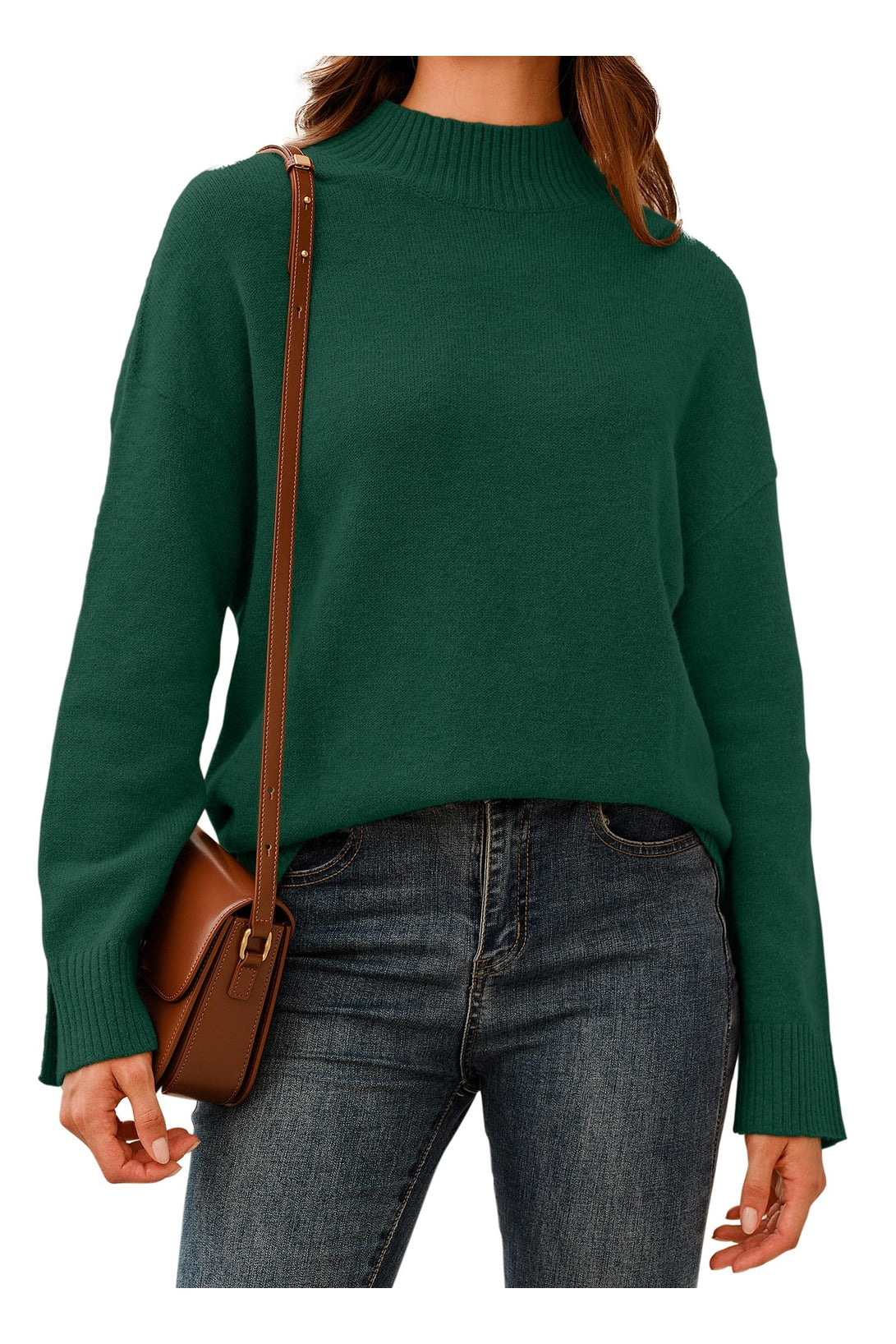 Arach&Cloz Women's Wool Blend Soft Mock Neck Casual Oversized Fall Sweater