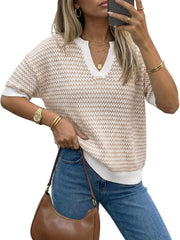 Arach&Cloz Women's Striped Short Sleeve Sweater Work Casual Fashion Trendy