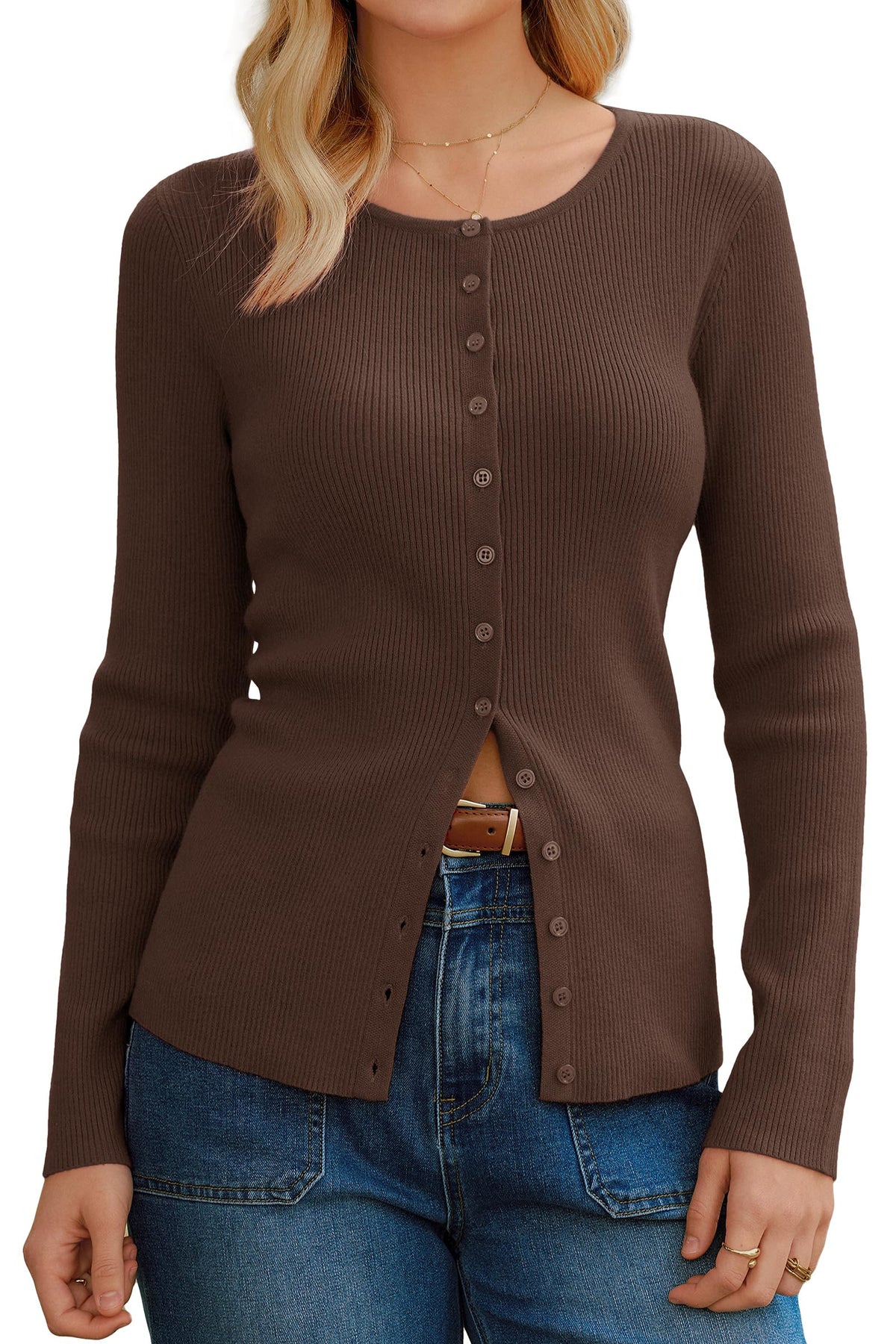 Arach&Cloz Wool-Blend Button-Front Cardigan — product image 9