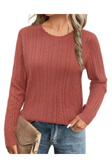 Arach&Cloz Women's Summer Fall Scalloped Lace Cuff Crewneck Tops Textured Shirts