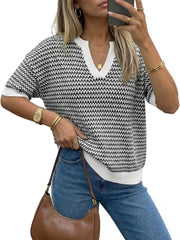 Arach&Cloz Women's Striped Short Sleeve Sweater Work Casual Fashion Trendy