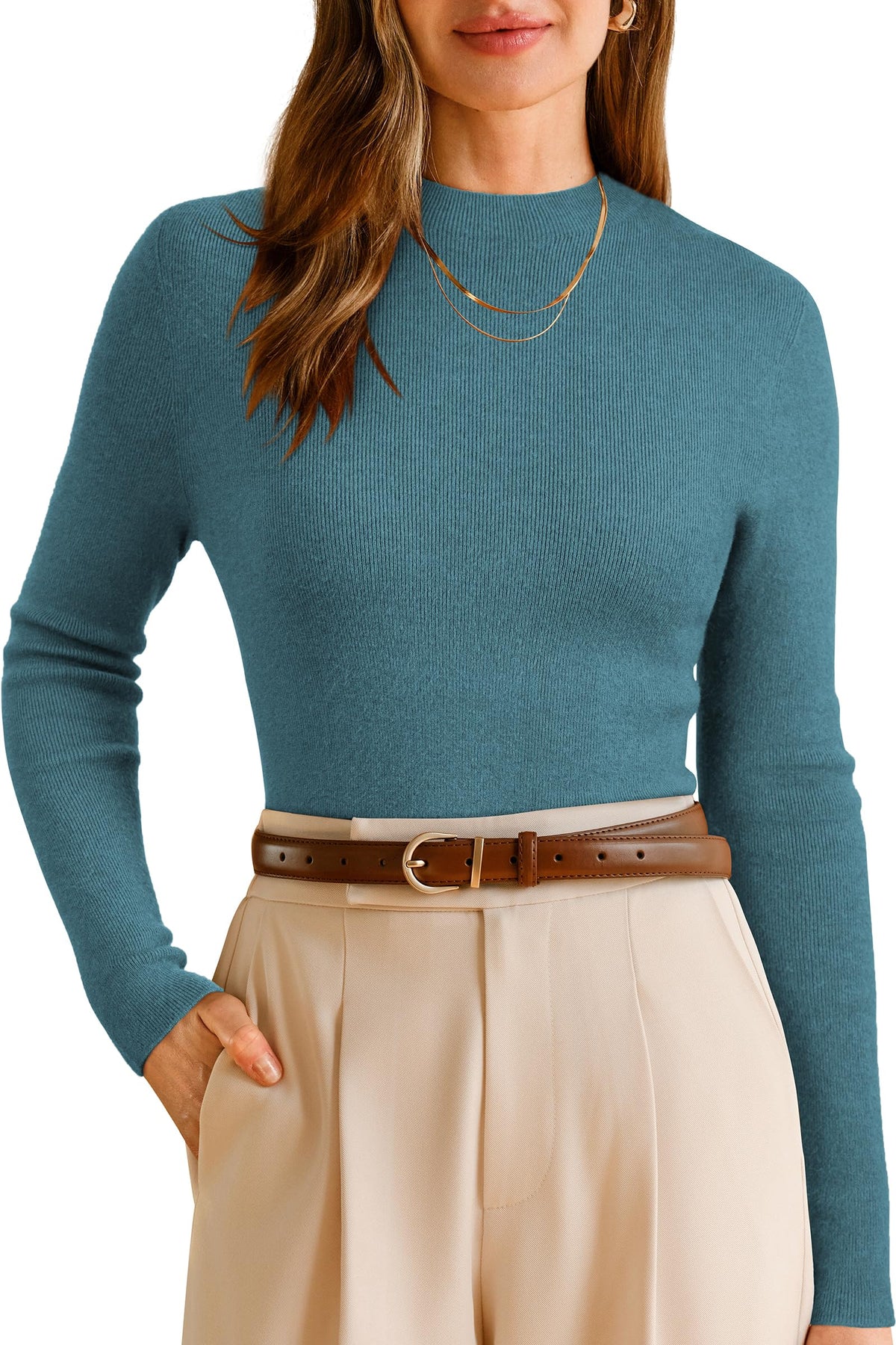 Arach&Cloz Wool-Blend Workday Pullover — Blue — product image 9