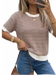 Arach&Cloz Women's Classic Striped Summer Crewneck Sweater Work Tops 2026