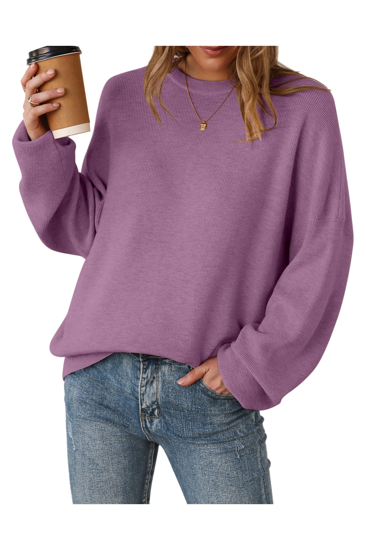 Arach&Cloz Women's Wool Blend Oversized Sweaters Crewneck Casual Fall Outfits Fashion Tops