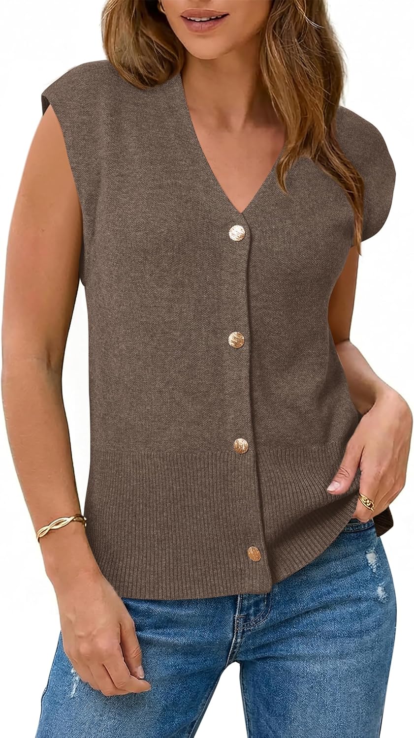 Arach&Cloz Wool-Blend Button-Front V-Neck Sweater Vest — product image 1