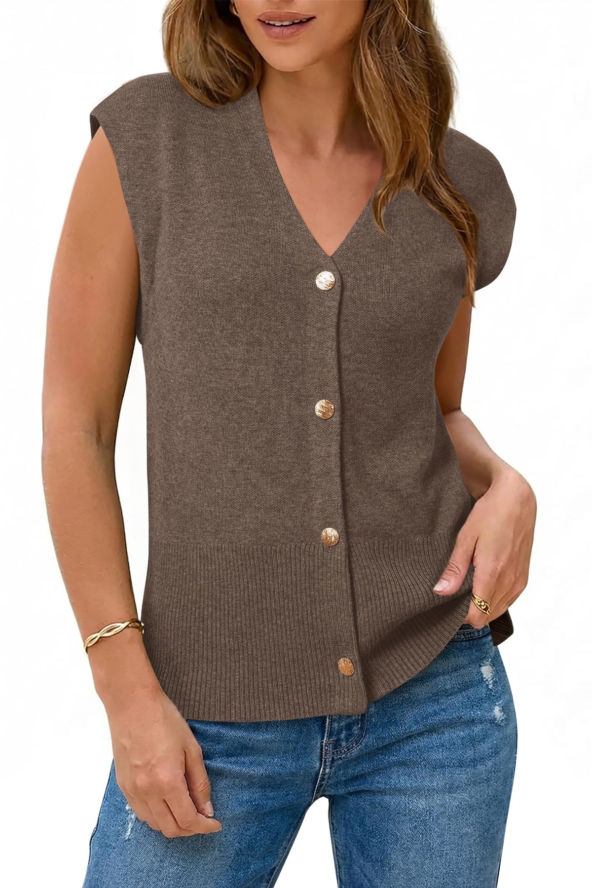 Arach&Cloz Wool-Blend Button-Front V-Neck Sweater Vest — product image 6