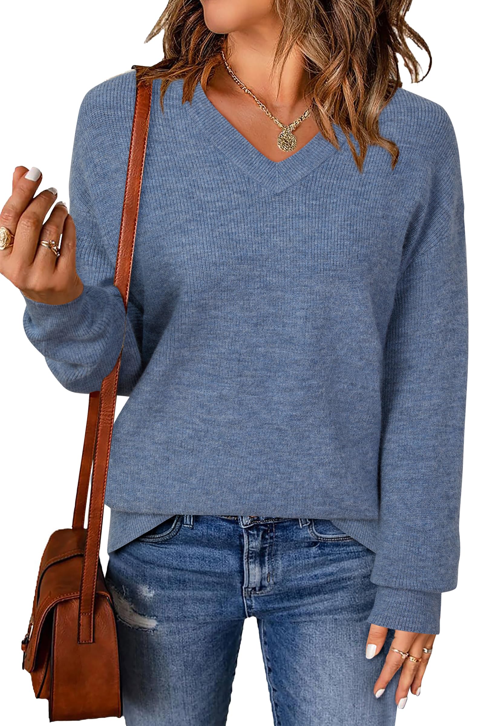 Arach&Cloz Women's Wool Blend V Neck Fall Business Casual Sweater Tops 2025