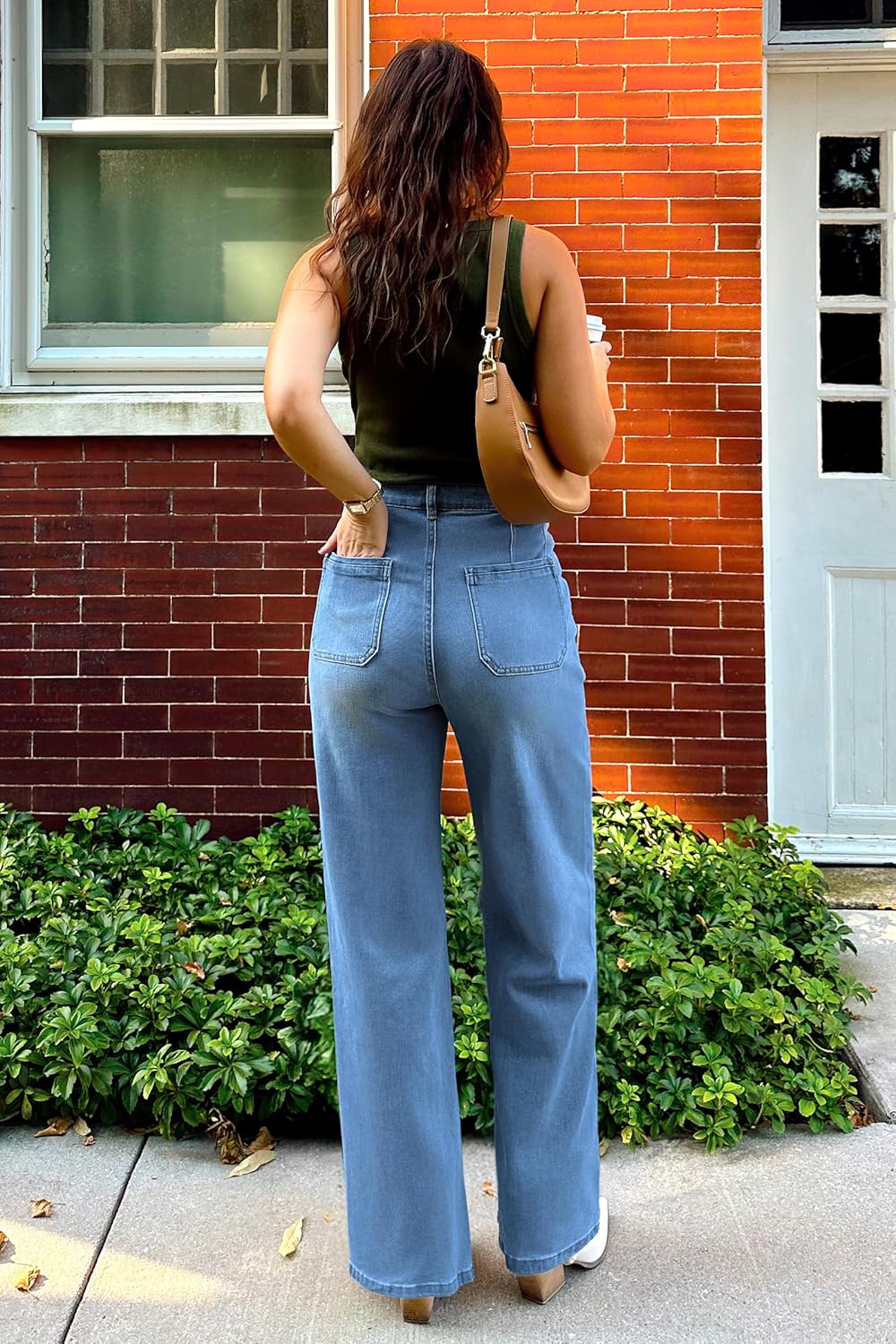 Arach&Cloz Women's Stretchy Denim Adjustable Waist Buttons High Waisted Wide Leg Jeans 2025