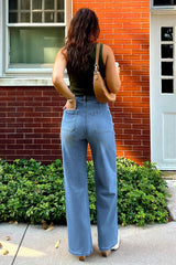 Arach&Cloz Women's Stretchy Denim Adjustable Waist Buttons High Waisted Wide Leg Jeans 2025