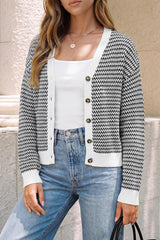 Arach&Cloz Women's V Neck Button Front Striped Casual Fall Cardigan Sweater