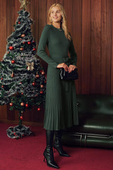 Arach&Cloz Women's Wool Blend Mock Neck Tie Waist Fall Winter Pleated Sweater Dress 2025