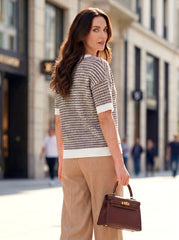 Arach&Cloz Women's 100% Cotton V-Neck Striped Short-Sleeve Polo Sweater (2026)