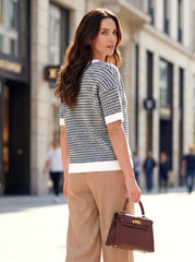 Arach&Cloz Women's 100% Cotton V-Neck Striped Short-Sleeve Polo Sweater (2026)