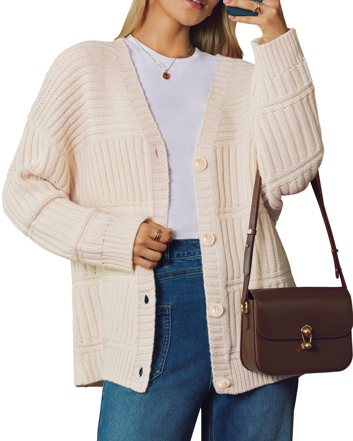 Arach&Cloz Wool-Blend Chunky-Knit Cardigan — product image 5