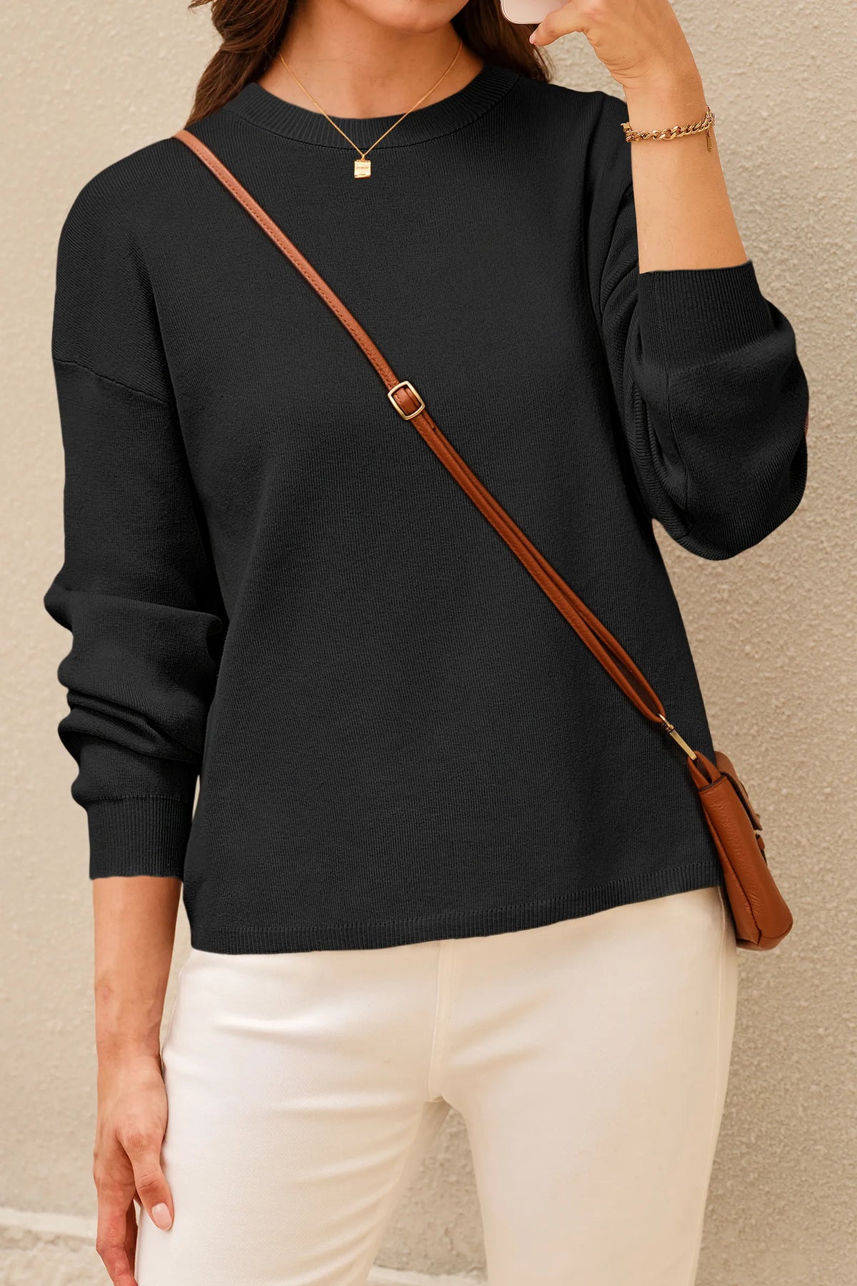 Arach&Cloz 100% Cotton Crew-Neck Relaxed-Fit Knit Top — product image 6
