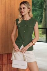 Arach&Cloz Women's Button Front Slit Hem Sleeveless Blazer Vest (2026)
