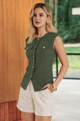 Arach&Cloz Women's Button Front Slit Hem Sleeveless Blazer Vest (2026)
