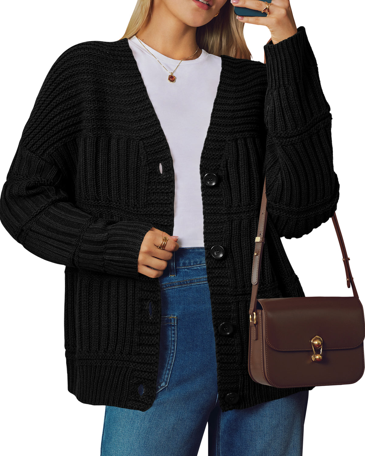 Arach&Cloz Wool-Blend Chunky-Knit Cardigan — product image 14