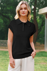 Arach&Cloz Women's Wool Blend Cap Sleeve Polo Sweater Vest(2026)