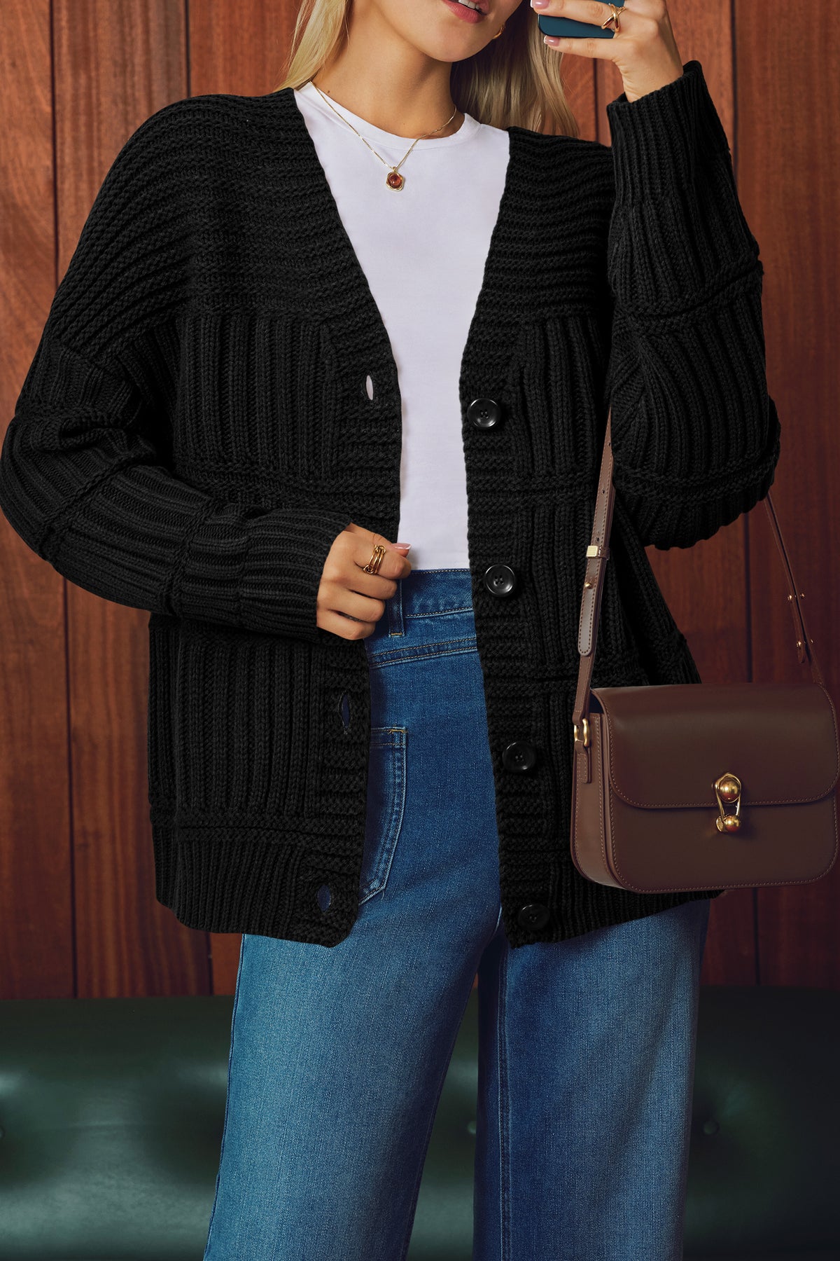 Arach&Cloz Wool-Blend Chunky-Knit Cardigan — product image 13