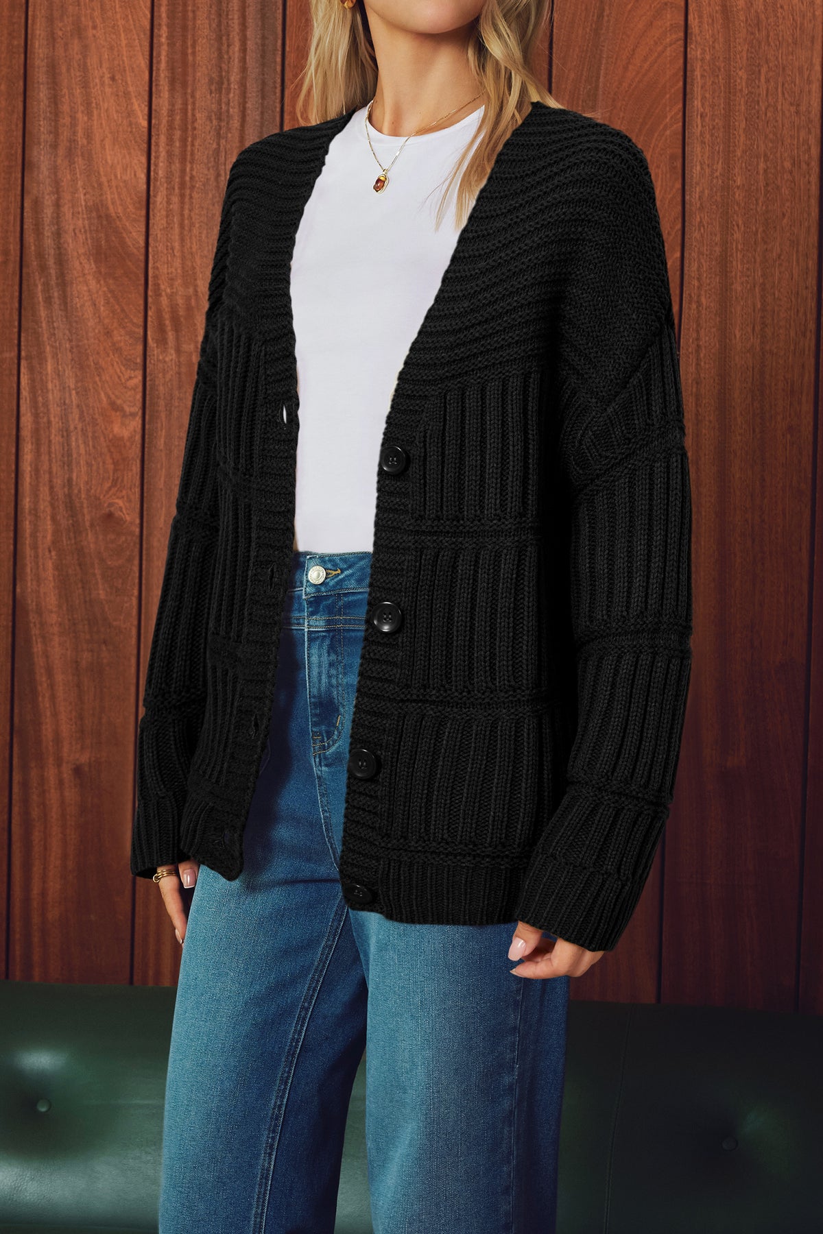 Arach&Cloz Wool-Blend Chunky-Knit Cardigan — product image 12