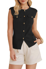 Arach&Cloz Women's Button Front Slit Hem Sleeveless Blazer Vest (2026)