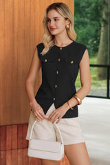 Arach&Cloz Women's Button Front Slit Hem Sleeveless Blazer Vest (2026)