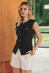 Arach&Cloz Women's Button Front Slit Hem Sleeveless Blazer Vest (2026)