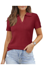 Women's Wool Blend Summer Fall Tops Polo Shirts