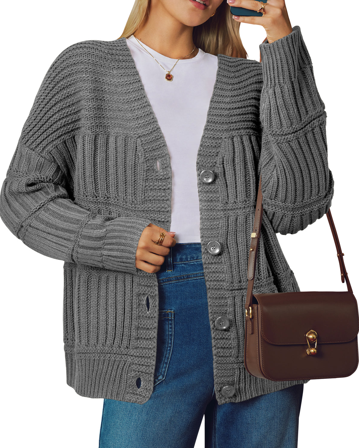 Arach&Cloz Wool-Blend Chunky-Knit Cardigan — product image 4
