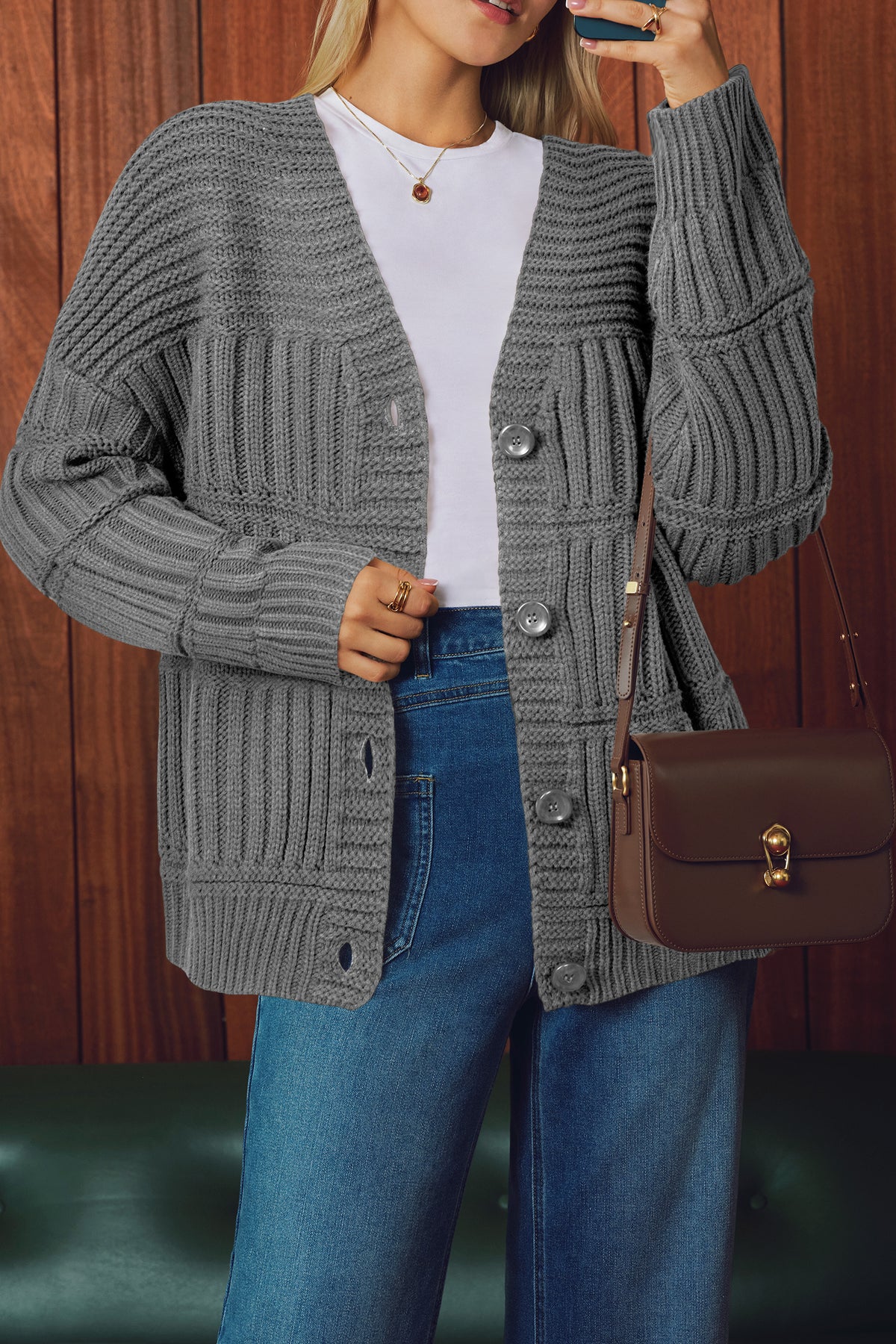Arach&Cloz Wool-Blend Chunky-Knit Cardigan — product image 11