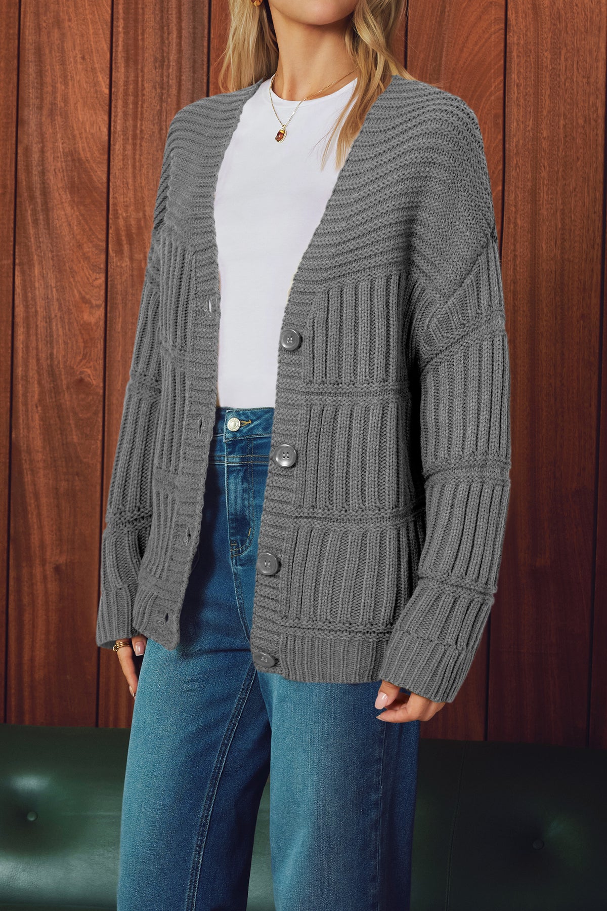 Arach&Cloz Wool-Blend Chunky-Knit Cardigan — product image 10