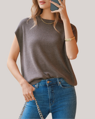 Arach&Cloz Wool-Blend Short-Sleeve Oversized Knit Top