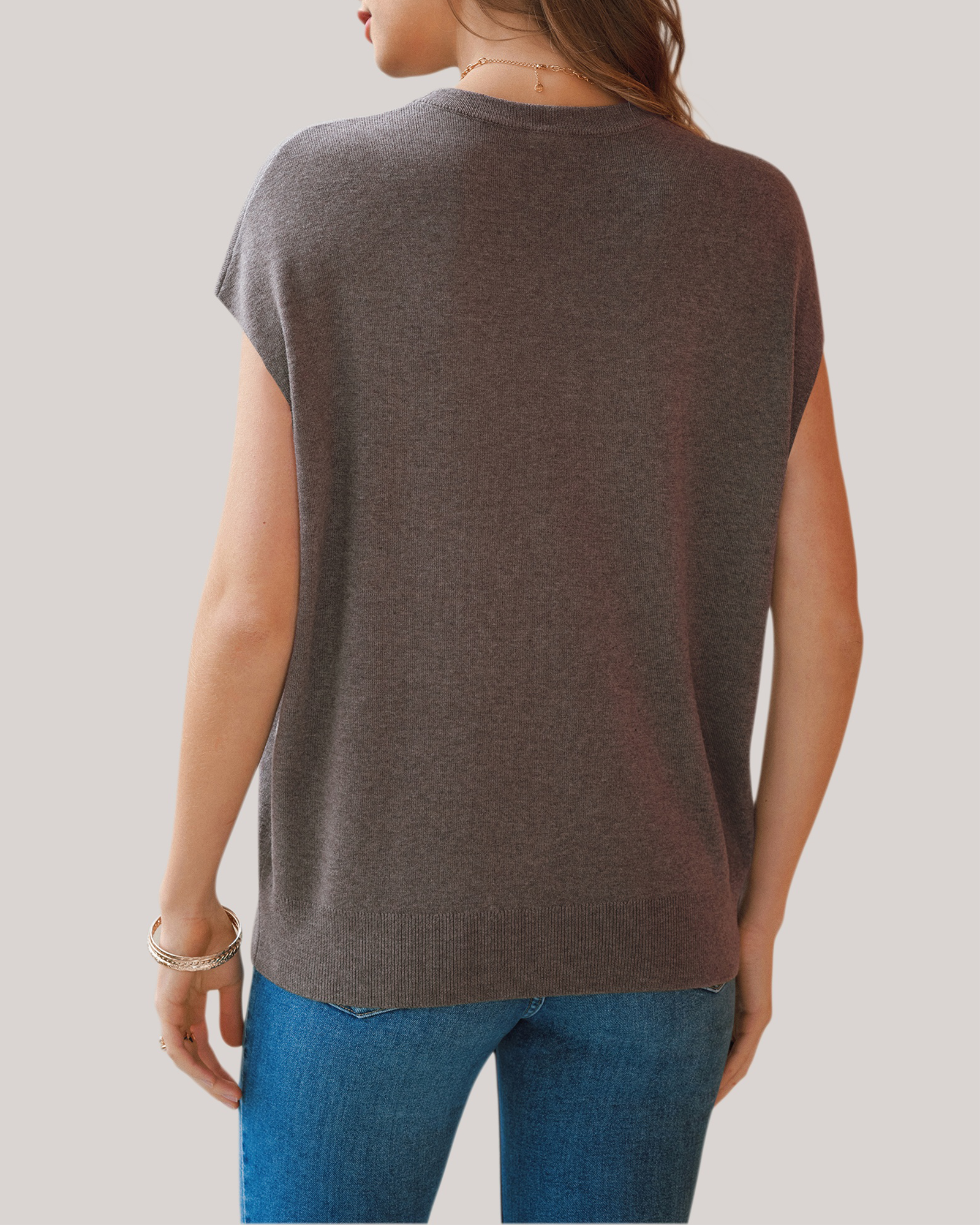 Arach&Cloz Wool-Blend Short-Sleeve Oversized Knit Top